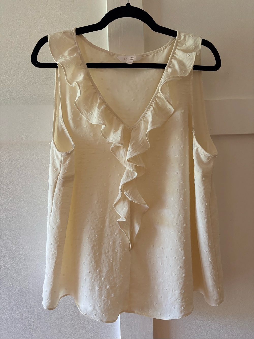 LC Lauren Conrad Ivory Ruffle V-Neck Swiss Dot Blouse - Picture 5 of 11
